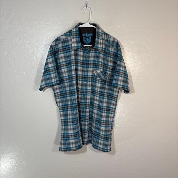 Kuhl Shirt Mens XL Blue Gray Plaid Short Sleeve Button Down Western Hiking Trail - Picture 1 of 7